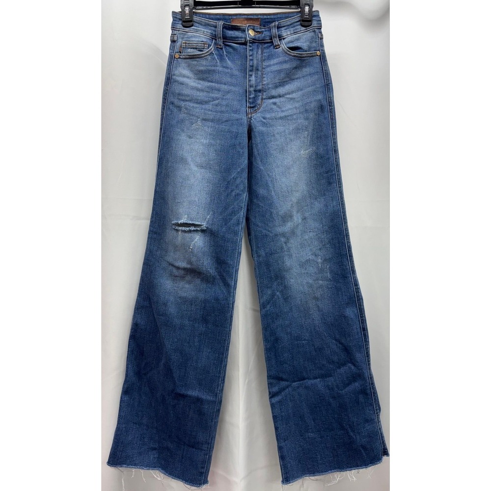 N40 Judy Blue Sz 3/26 Retro‎ Wide Leg Medium Wash Light Distressing Jeans